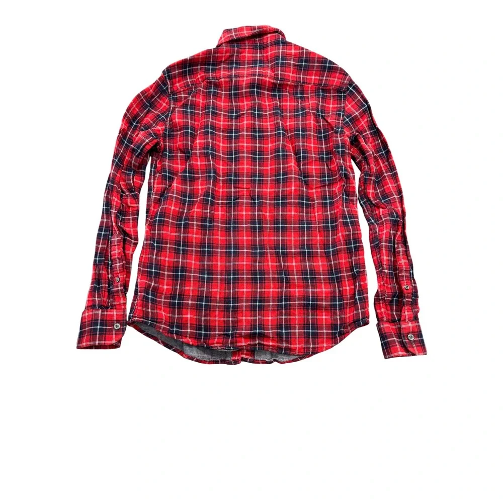 Banana Republic Mens Slim Fit Red Blue Plaid Flannel Button Down Shirt Small